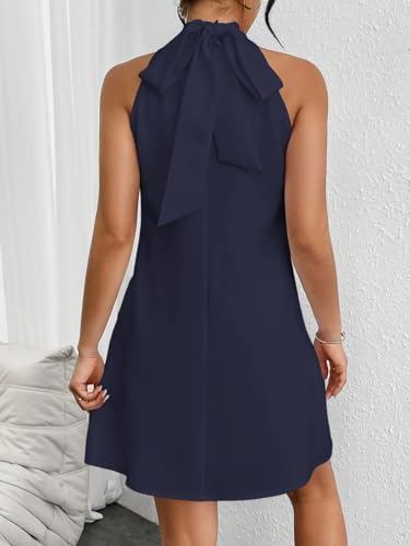 Image of Floerns Women's Pearl Beaded Halter Twist Sleeveless Tie Back Dress A Line Dress