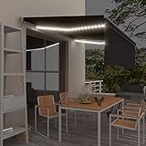 Catherinol Gelenkarmmarkise Einziehbar mit Volant, Seitenmarkise, Markisen, Gelenkmarkise, Markise Balkon, Sonnenschutz Balkon, Terrasenüberdachungen, Balkon überdachung, & LED 4x3 m Anthrazit