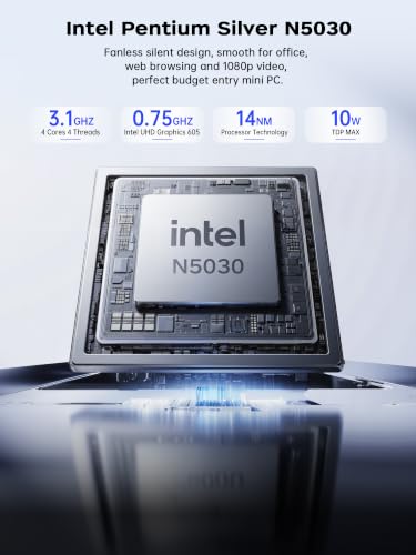 ACEMAGICIAN Mini PC Intel Pentium N5030 3,1 GHz 12GB LPDDR4 256GB M.2 SSD W11 Pro Micro Desktop Computer, 4K UHD 2× HDMI, WiFi 5, BT 4.2, Gigabit LAN für Büro, Business, Heimkino & Homeoffice – Ansicht 2