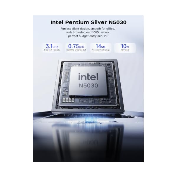 ACEMAGICIAN Mini PC, Intel N5030 up to 3.1GHz, 12GB LPDDR4 256GB M.2 SSD Micro Desktop Computer, 4K UHD HDMI X 2, WLAN, Bluetooth 4.2, Mini Computer for Home Theater/Office