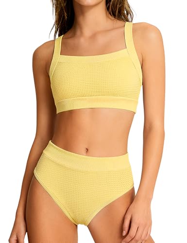 Image of Girls Bathing Suit Color-Block Adjustable Straps Bikini Sets Girls Two Piece Swimsuits with Chest Pad Swimwear 7-18T