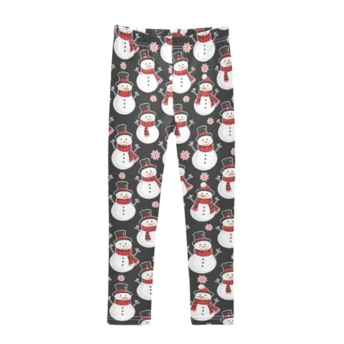 Girls' Athletic Leggings Ankle Length Yoga Dance Pants Kids Teen 4T Snowman Snowflakes Christmas