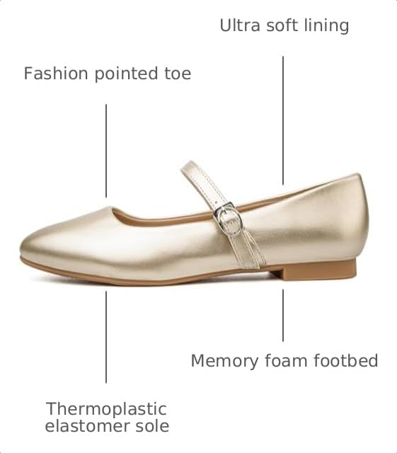 Image of Womens Pointed Toe Black Ballet Flats Comfortable Casual Dress Flats for Women Elegant Memory Foam Flats Shoes with Party Wedding