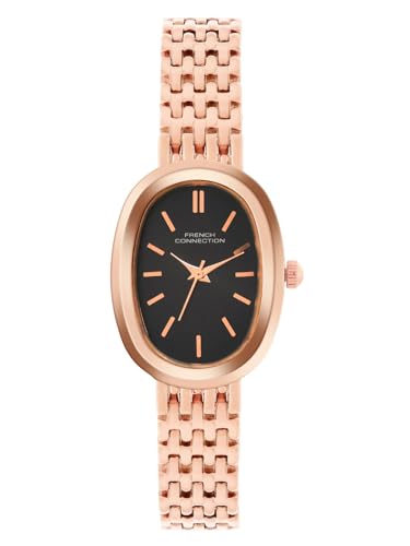Image of French Connection Sunray Black Oval Dial with Rose Stainless Steel Strap Watch for Womens - FCN0130RGM
