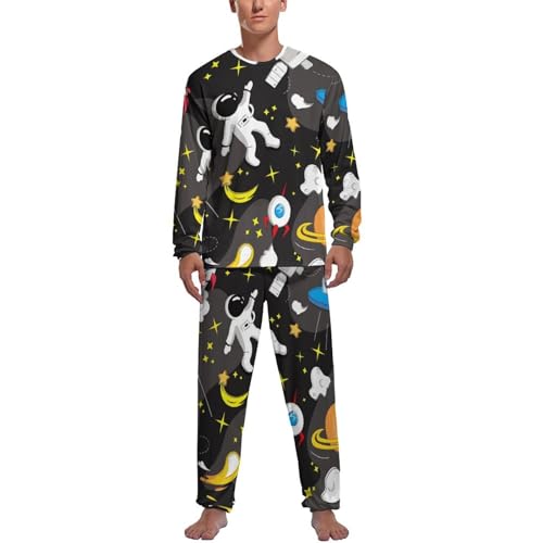 Pyjama homme manche longue pantalon vêtements de nuit imprimé planète espace