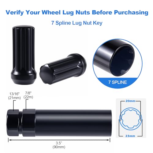 Image of 7 Spline Lug Nut Key, 2 Pack, 7 Point Spline, 21mm & 22mm Hex Socket, Alloy Steel, M14x1.5, M14x2, 9 /16-18 Threads