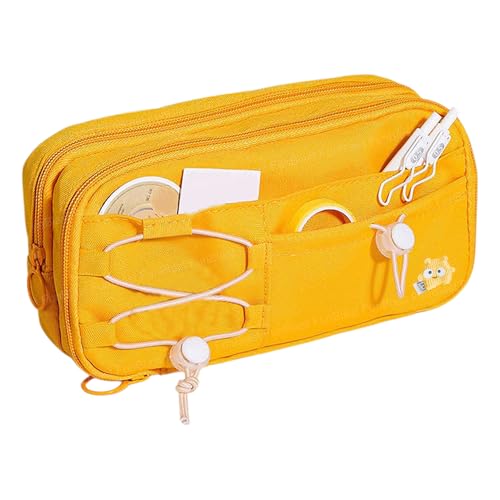 Image of FunBlast Pencil Pouch for Girls - Aesthetic Multi-Compartment Zipper Pouch with Drawstring Pocket, Cute Kawaii Pencil Case, Stylish Stationery Pouch, Return Gift for Kids & School Use (Yellow)