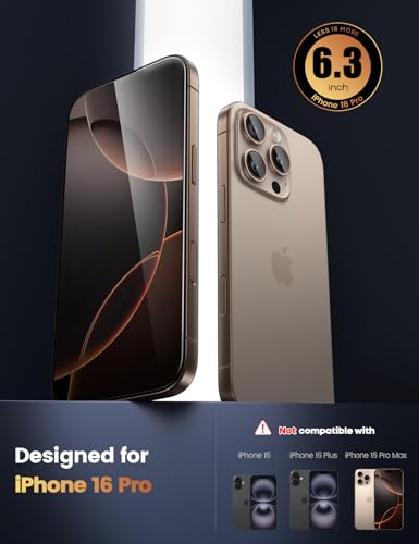 Lamicall Screen Protector for iPhone 16 Pro (6.3"), [No Screen Obstruction], Top 9H Tempered Glass Film, Easy Alignment Frame, Fingerprint Resistant, 0 Bubbles, HD Clear for iPhone 16 Pro - [2 Pack]