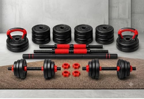 Kit Musculação 6 em 1 Ajustável até 15kg com Halteres, Anilhas, B...