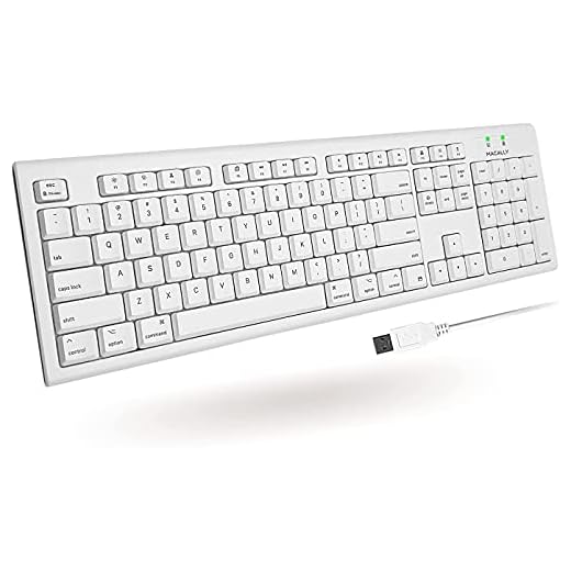 Macally Full-Size USB Wired Keyboard for Mac Mini/Pro, iMac Desktop Computer, MacBook Pro/Air Desktop w/ 16 Compatible Apple Shortcuts, Extended with Number Keypad, Rubber Domed Keycaps - Spill Proof