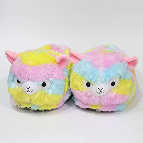 Seemehappy Fuzzy Heel Cover Alpaca Slippers Cute Plush Animal Alpaca Slippers For Women Rainbow #TOP4