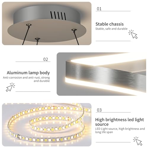 Lustre plafonnier LED 3 anneaux YangRy design chic et intensité variable pour salon