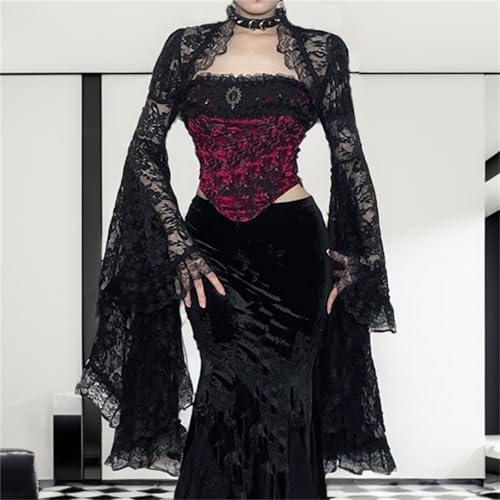 win2win Gothic Bolero Shrug Crop Tops for Women Victorian Bell Sleeve Y2k Punk4