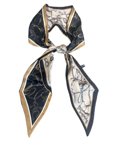 Fashion Scarf for Women - 58" Long Skinny Scarf Lightweight, Luxurious Silk Feeling for Neck, Hair, Purse & Belt Accessory (Gray Floral Sketch)