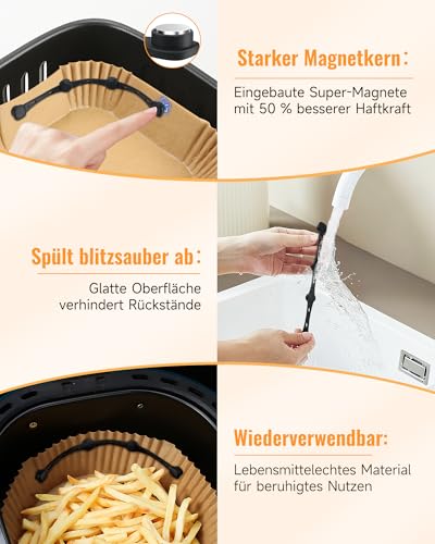 Magnete für Airfryer Backpapier, 4 Stück Silikon Magnete Airfryer Zubehör Verhindern Backpapier von Abdeckung Lebensmitteln, Heißluftfritteuse Zubehör für Ninja,Philips,Cosori