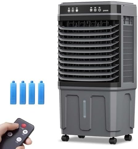 Remote Control Cooling Fan, 39in Evaporative Air Cooler with 4 Ice Packs & Dual Water Tanks, 3 Speed Settings for Home, Office, Commercial & Industrial Use