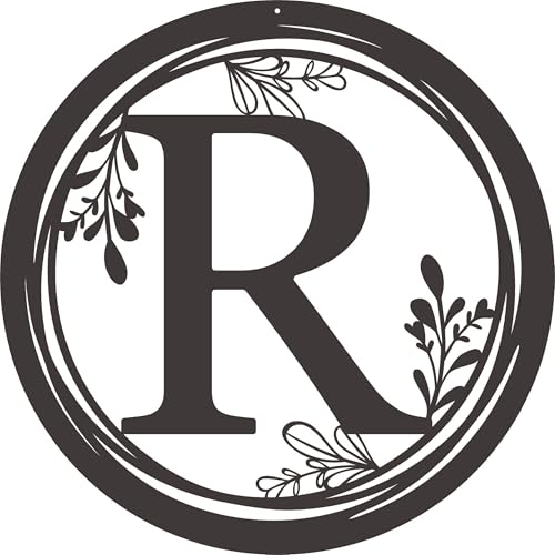 Decorative Metal Wall Art Sign with Letter R-Round Monogram Plaque
