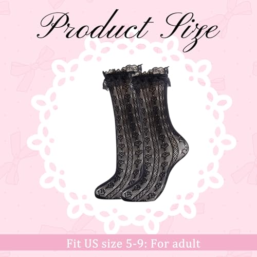 Image of Women Lace Ruffle Socks White Black Frilly Lolita Crew Dress Socks