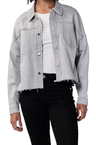 DEAR JOHN Gina Denim Shirt Jacket Women's Cropped Snap Button Long Sleeve