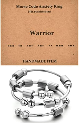 GOGOEY Morse Code Rings for Women, Stainless Steel Spinner Ring Fidget Rings for Anxiety Ring Morse Code Rings Inspirational Gifts Jewelry Women Birthday Graduation Gifts for Her Best Friends (12 Warrior)