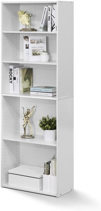Pemberly Row Set of 2 Engineered Wood 5-Shelf Bookcases in Soft White