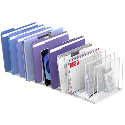 JMHUD File Organizer for Desk, 11-Section Vertical File Sorter, Paper Holder Organizer Standing Metal File Folder for Office Home Classroom, White