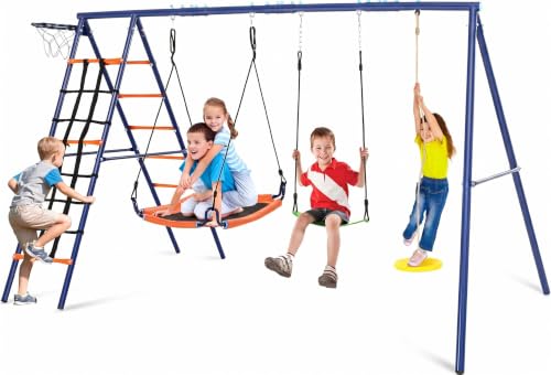 6-in-1 Heavy Duty Kids Swing Set with Climbing Ladder