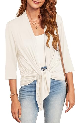 Wiwclo Veryoung Women's 2026 Casual 3/4 Sleeve Cardigan Lightweight Soft Open Front Summer Cardigans Front Tie UK, Apricot, Large - Image 3