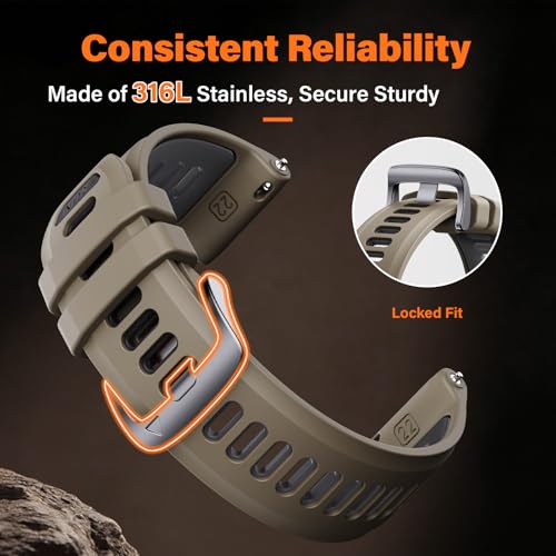 ANCOOL for Garmin Instinct/Instinct 2 Watch Band, 22mm Soft Silicone Replacement Watch Strap Compatible with Instinct 3 45mm/E 45mm/Solar/Tactical/Tide/Esports(Brown/Black) by ANCOOL - Image 3