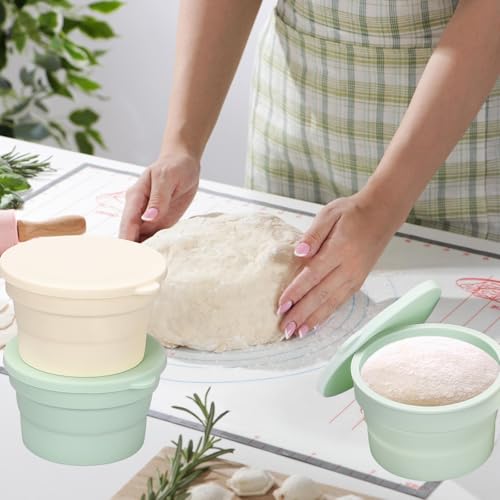 mumisuto Pizzaballenbox mit Deckel, 4er Set Gärbox für Pizza & Sauer & Hefe-Teig, bis zu 300g Pizzateig, Platzsparend Pizzateig Box aus Silikon, Zubehör für leidenschaftliche Pizzabäcker