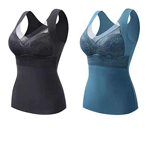 CgamlYunneyl 2PCS 2-in-1 Built-in Bra Thermal Underwear,Built in Bra Tank Tops for Women,High Stretch Thermal with Built-in Bra (2PCS G,4XL)