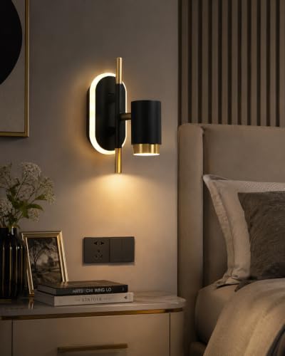 Image of FILLISKA 3 in 1 Single Wall spot /Picture /Display /Mirror Light with Adjustable Head and Colour Changing Function (Black & Gold-085)