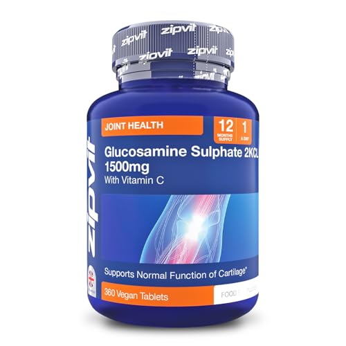 Zipvit Glucosamine Sulphate 2KCl 1500mg with Vitamin C, 360 Vegan Tablets. Supports Bones and Cartilage Function, 12 Month Supply, UK Supplier