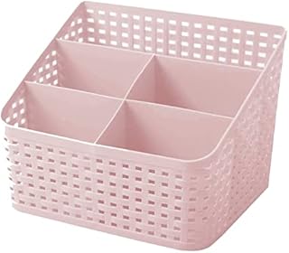 TSKDKIT Plastic Storage Basket Organizer Cosmetic Storage Box Desk Tidy Organizer Plastic Storage Case with 5 Compartments Pink Cosmetic Organiser Desk Box for Bedroom, Bathroom, Kitchen etc