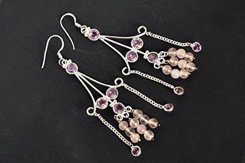 Boucles d'oreilles améthyste quartz rose harmonie poétique argent - 2