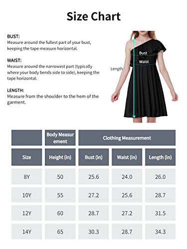 Mebius Girls One Shoulder Dresses Ruffle Trim Flowy A-Line Twirl Dress Party Birthday Special Occasion With Pocket Black 10 Years #TOP6