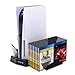 Autker Vertikaler Standventilator für Playstation 5 Digital Edition/Ultra HD, PS5 Ständer mit 14 einziehbaren Spielplätzen & Dual Controller Ladestation & Organizer USB-Ports & LED-Anzeigen