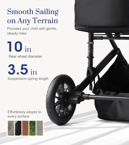 2-in-1 Convertible Baby Stroller with Bassinet Mode, Toddler Stroller with Reversible Seat, Foldable Infant Stroller with Adjustable Canopy, Cup Holder, Mommy Bag, Bassinet Pram for 0-36 Months, Black - Thumbnail 6