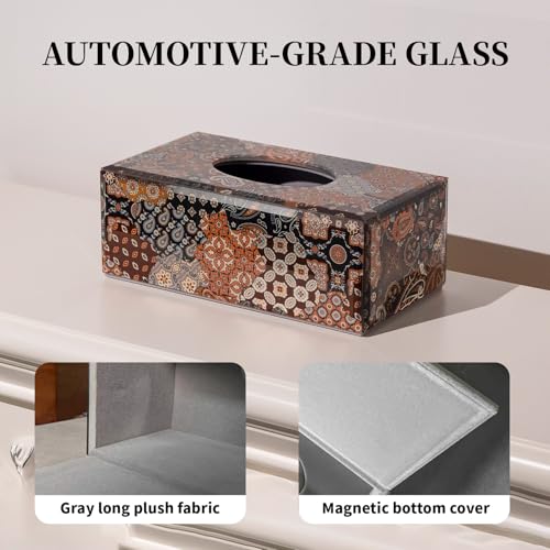 Timetrace Glass Tissue Box Cover Rectangle-Patchwork Pattern (Brown) Decorative Tissue Holder with Velvet Lining for Home Decor, Living Room, Bedroom, Kitchen, Office - Image 3