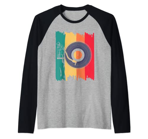 Disco Jokey DJ Música Retro Discos de vinilo Amantes de la música Camiseta Manga Raglan