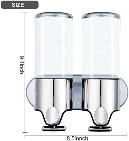 Double Chambers Wall Mounted Shower Pump, Bathroom Soap Dispenser Hand Gel Conditioner, Shampoo Dispenser for Bathroom, Kitchen, Hotel (1000ml)
