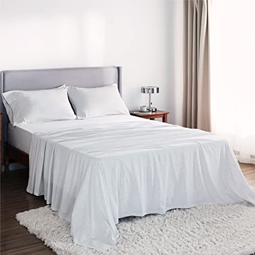 Bedsure Jersey Knit Sheets Twin Set Spa White - 100% Cotton T Shirt Bed Sheets For Twin Size Bed, 3 Pc Cotton Stretchy Sheets #TOP7