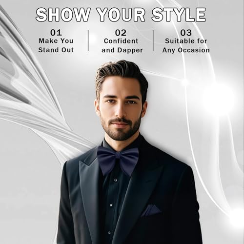 Image of Mens Bow Tie Pre Tied Oversized Bow Ties for Men Satin Bowties for Tuxedo Wedding Party Banquet