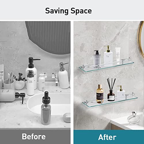 Koilria Glass Bathroom Shelf, Glass Shelves For Bathroom Tempered Glass And Stainless Steel Bracket Shower Organizer Shelf 2 Pack #TOP4
