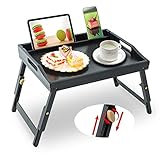 Bed Tray Table for Eating - Bamboo Breakfast Food Table with Phone Tablet Holder - Adjustable Height