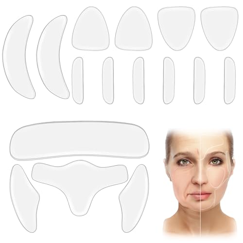 Benaewa 16 Pcs Anti Wrinkle Patches, Reusable Patches for Face, Neck, Chest, Silicone Wrinkle Patches Moisturizing Pads