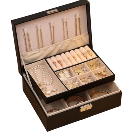 Porta Joias Grande em Couro Ecológico com Chave Caixa Organizadora de Joias e Bijuterias Premium LOJ