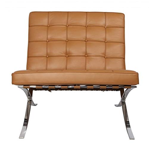 Premium Pavilion Chair - Solid Stainless Steel Frame Italian Leather Light Brown Terracotta