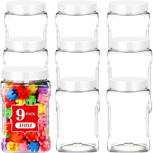 Geiserailie 12 Pcs 48 oz Square Plastic Jars, Wide Mouth, White Lids