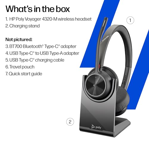 Image of Poly Voyager 4320 UC Wireless Headset & Charge Stand (Plantronics) - Stereo Headphones w /Noise-Canceling Boom Mic - Connect PC /Mac /Mobile via Bluetooth (Renewed)